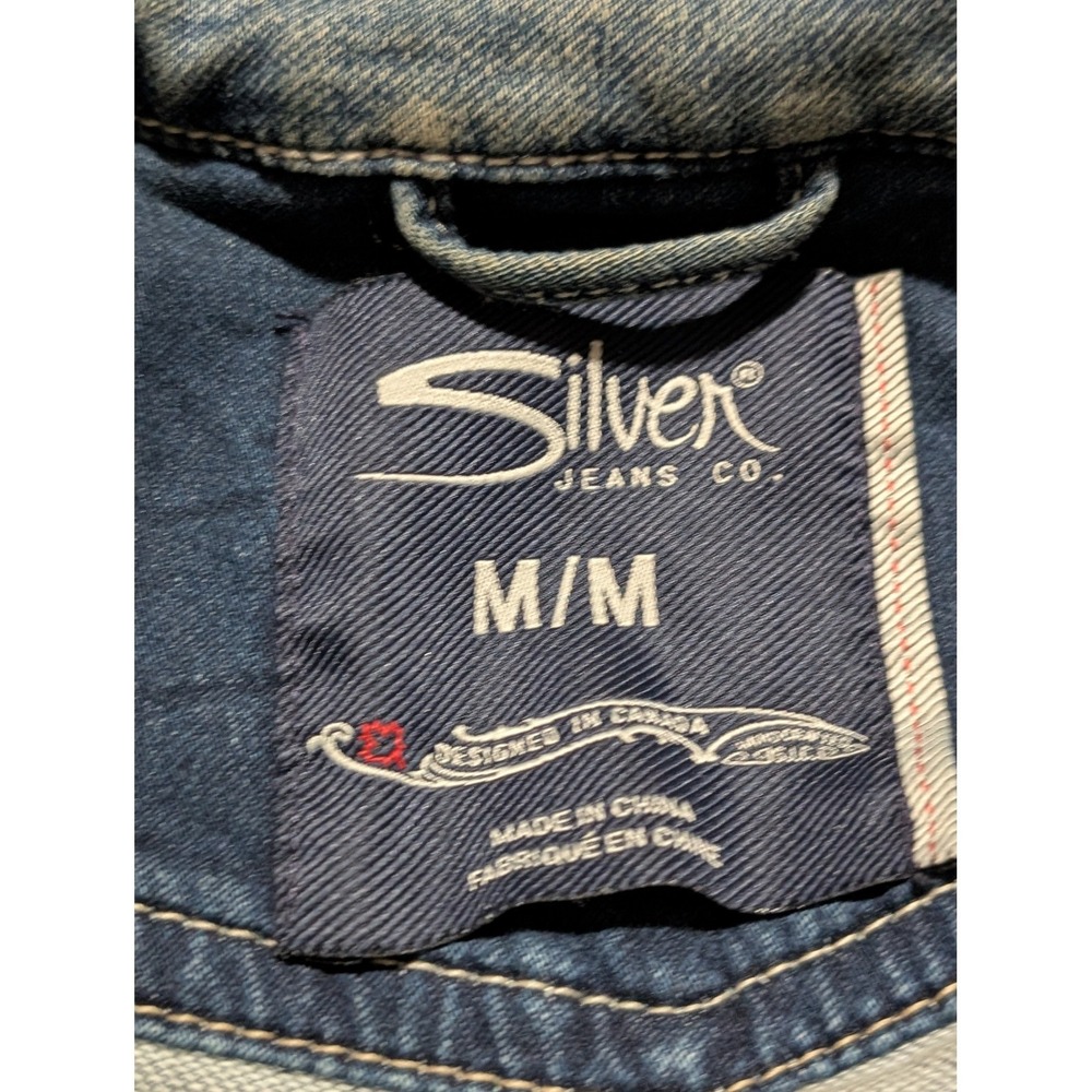 Silver Jeans Co Womens Medium Wash Denim Vest Blue Cropped Button Up L12VF0017 M - Picture 9 of 9